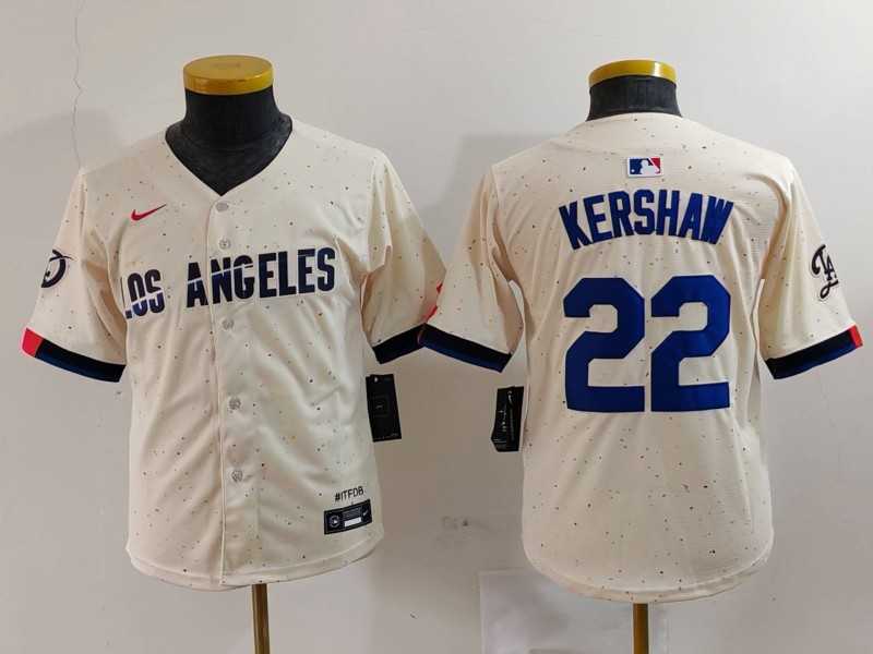 Youth Los Angeles Dodgers #22 Clayton Kershaw Cream 2024 City Connect Limited Stitched Jersey->mlb youth jerseys->MLB Jersey